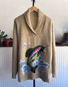 Hand Knit Fishing Trout Sweater