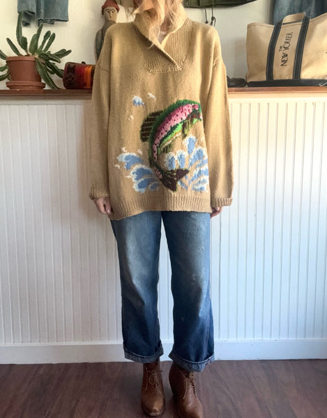 Hand Knit Fishing Trout Sweater