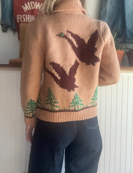 Handknit Goose Shawl Collar Sweater